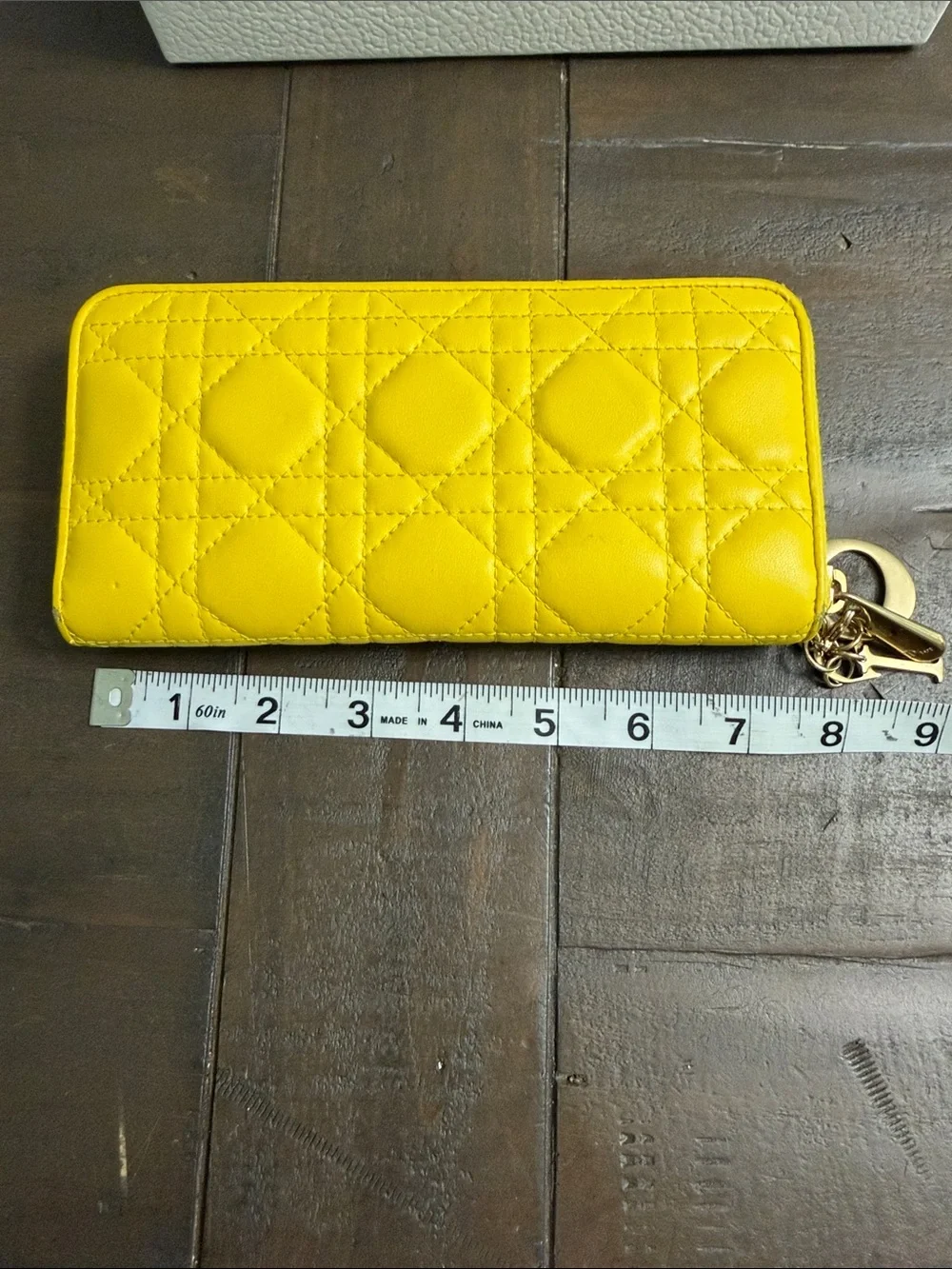 Dior Yellow Quilted Zip Wallet with Gold Hardware